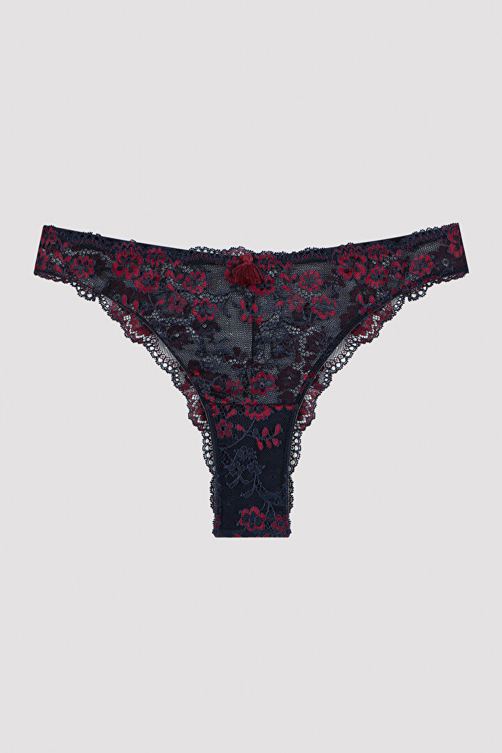 Lacivert Floral Lace Brazilian Külot - 2