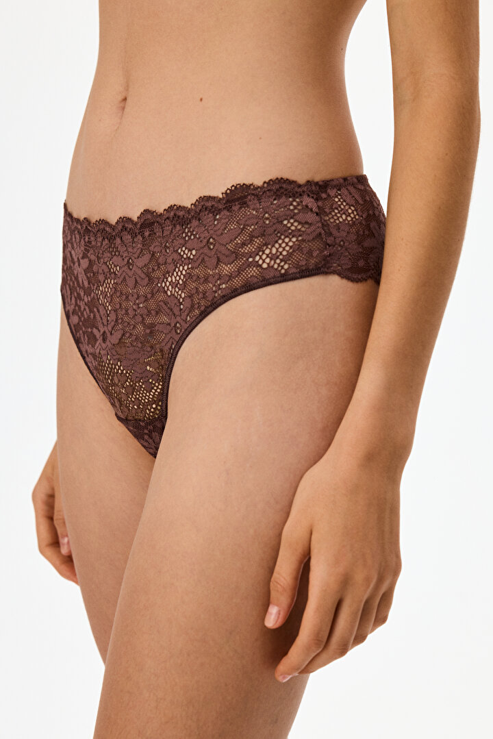 Brown Lace Slip Briefs - 1