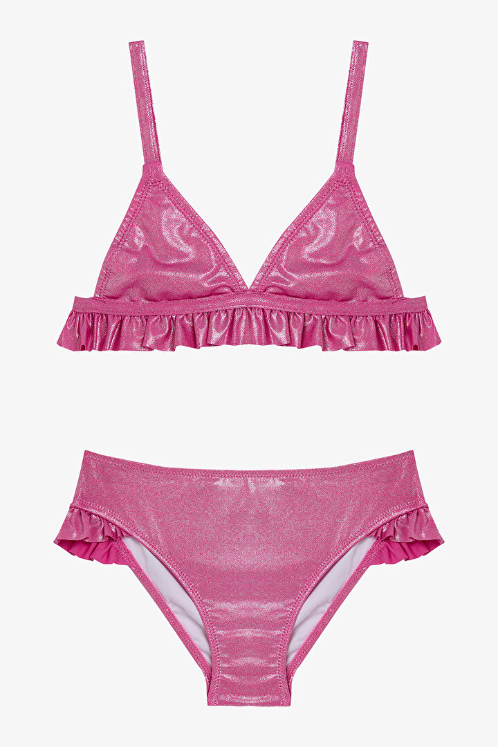 Girls Shiny Triangle Pink Bikini Set - 1