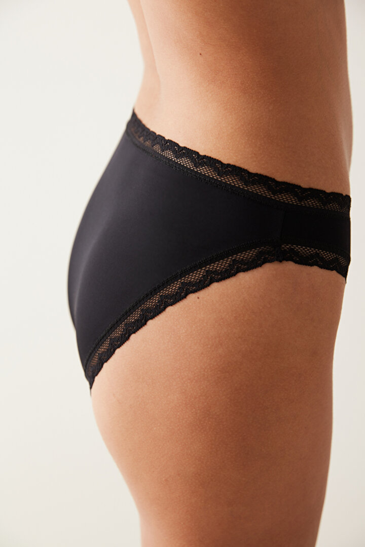 Siyah Easy Micro Lace Slip Külot - 2