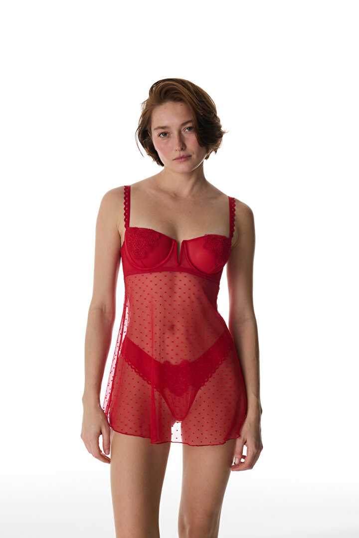 Red Broderie Heart V Wired Babydoll - 1