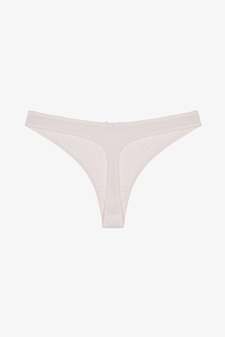 Kırık Beyaz Saten Çiçekli Tanga - 2