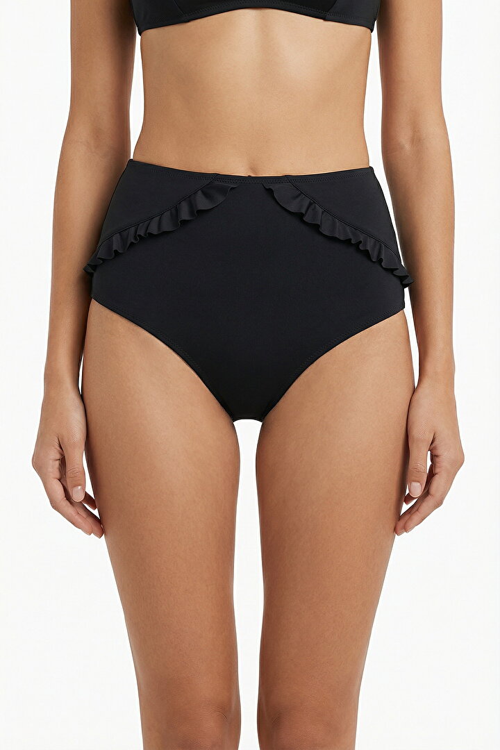 Siyah New High Ruffle Bikini Altı - 1