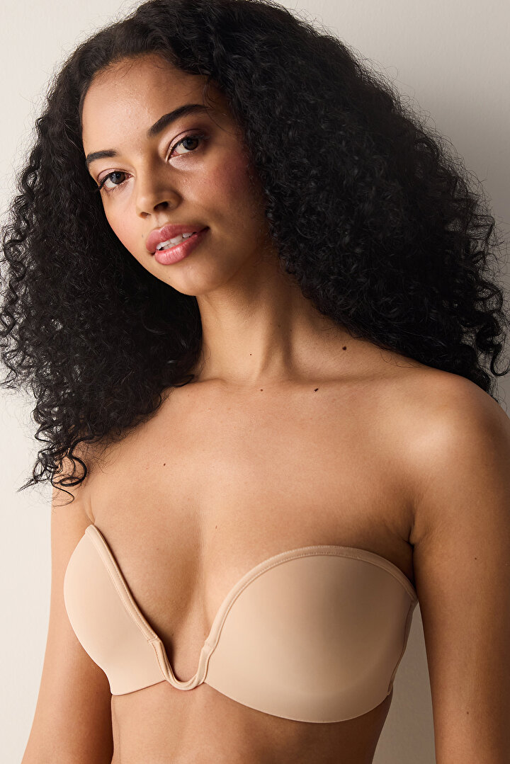 Push Up Wireless U Wire Deep Beige Decolette Bra - 2