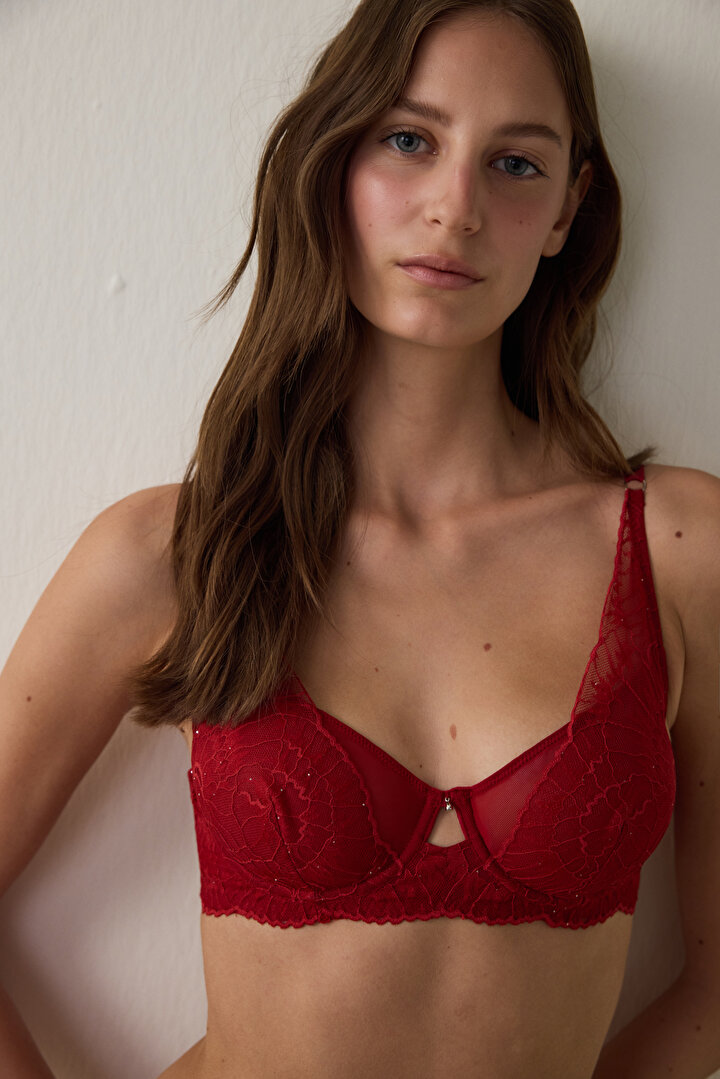 Kırmızı Sequin Lace New Apex Wire Sütyen - 1