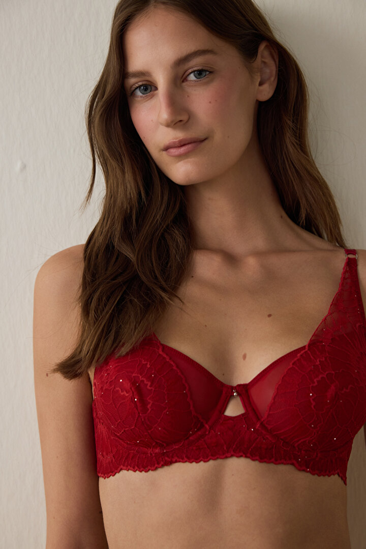 Kırmızı Sequin Lace New Apex Wire Sütyen - 2