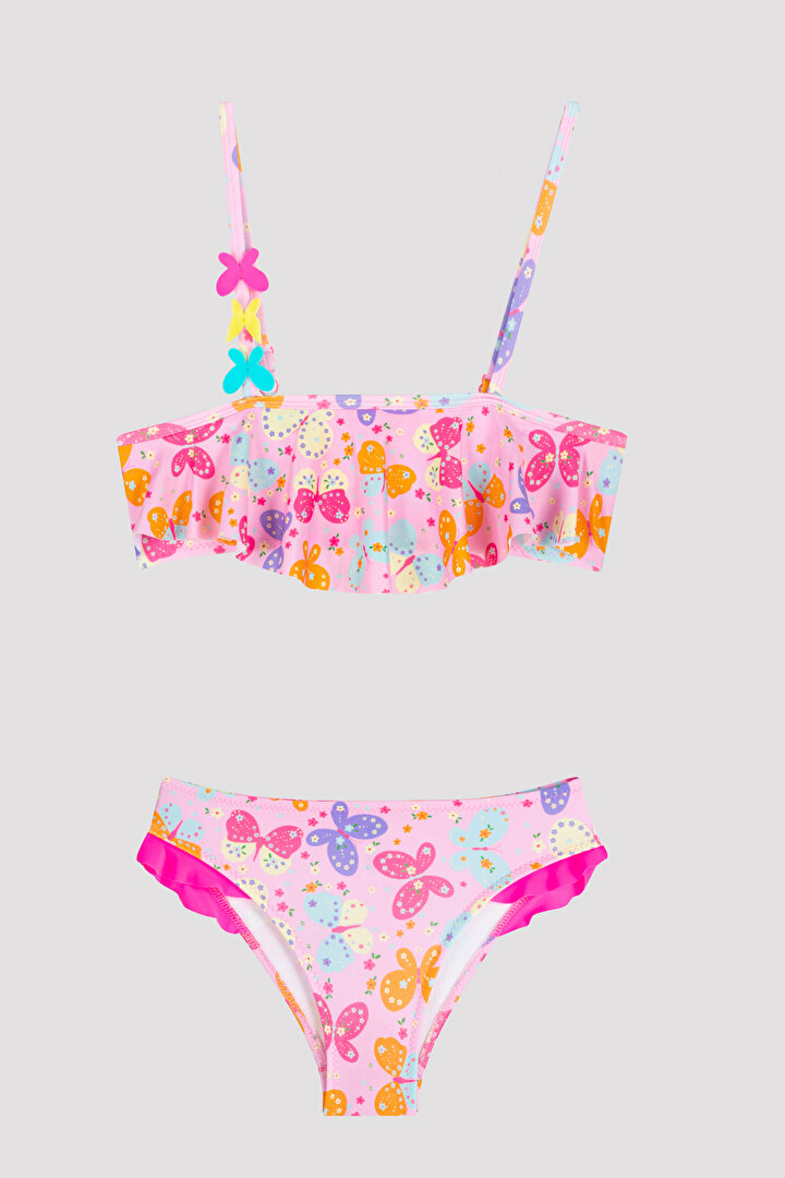 Çok Renkli Kız Çocuk  Butterfly Frill Bandeau Bikini Set - 1