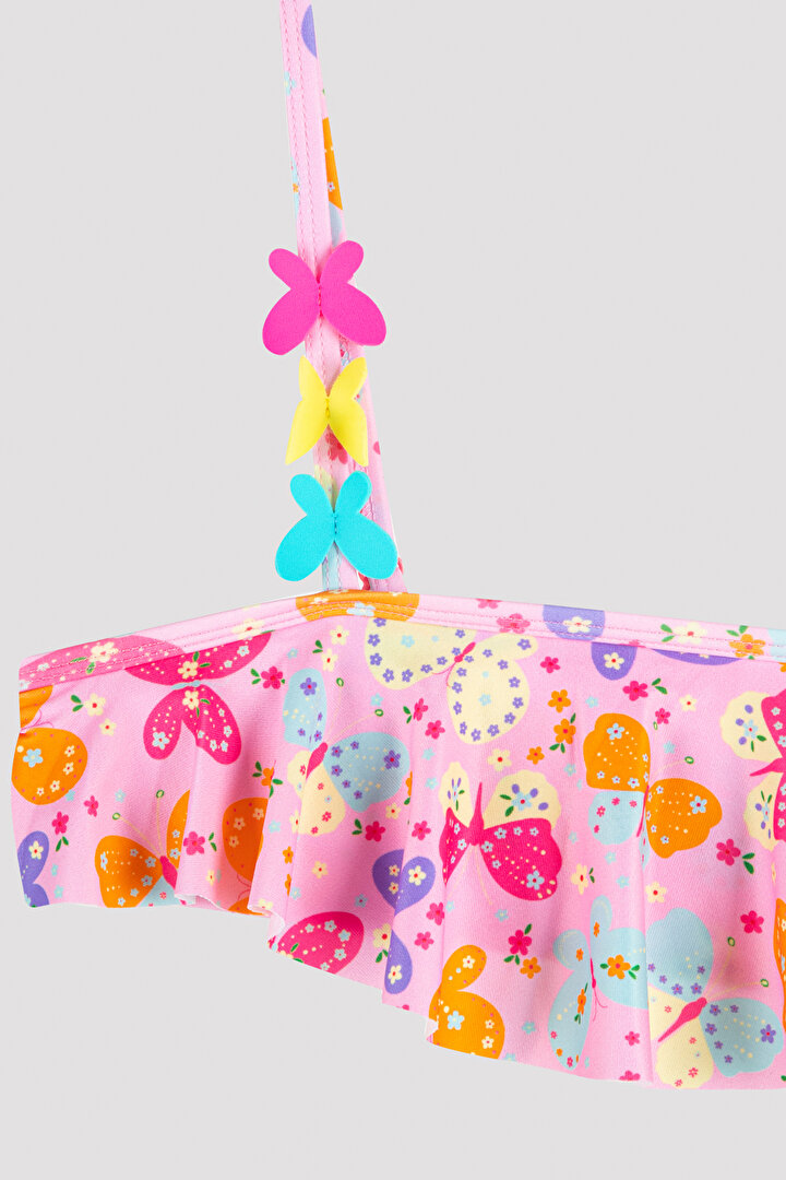 Çok Renkli Kız Çocuk  Butterfly Frill Bandeau Bikini Set - 2