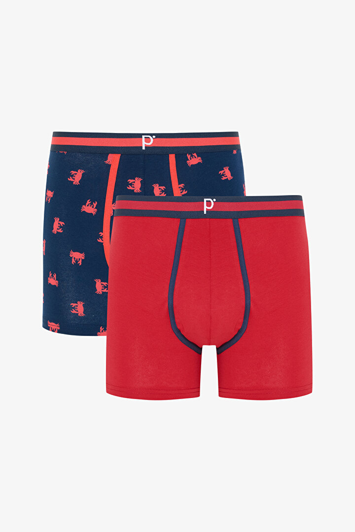 Erkek Pointed Red 3lü Çok Renkli Boxer Külot - 1