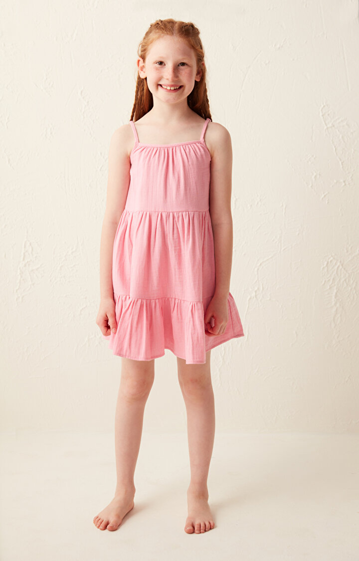 Pembe Kız Çocuk Müslin Kumaş Tiny Elbise - 1