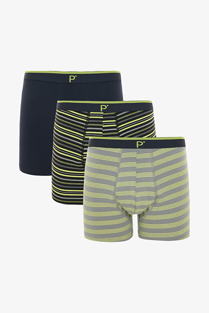 Sarı Erkek Geometrik Desenli 3'lü Boxer - 1