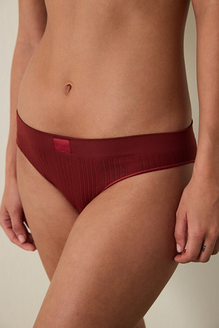 Bordo Dikişsiz Normal Bel Slip Külot - 1