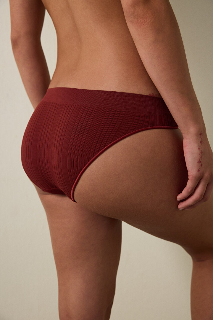 Bordo Dikişsiz Normal Bel Slip Külot - 2
