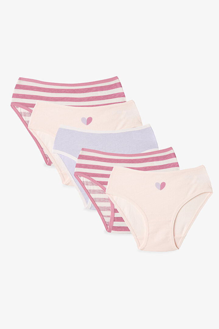 Girls Heart Patterned Striped 5-Pack Panties - 1