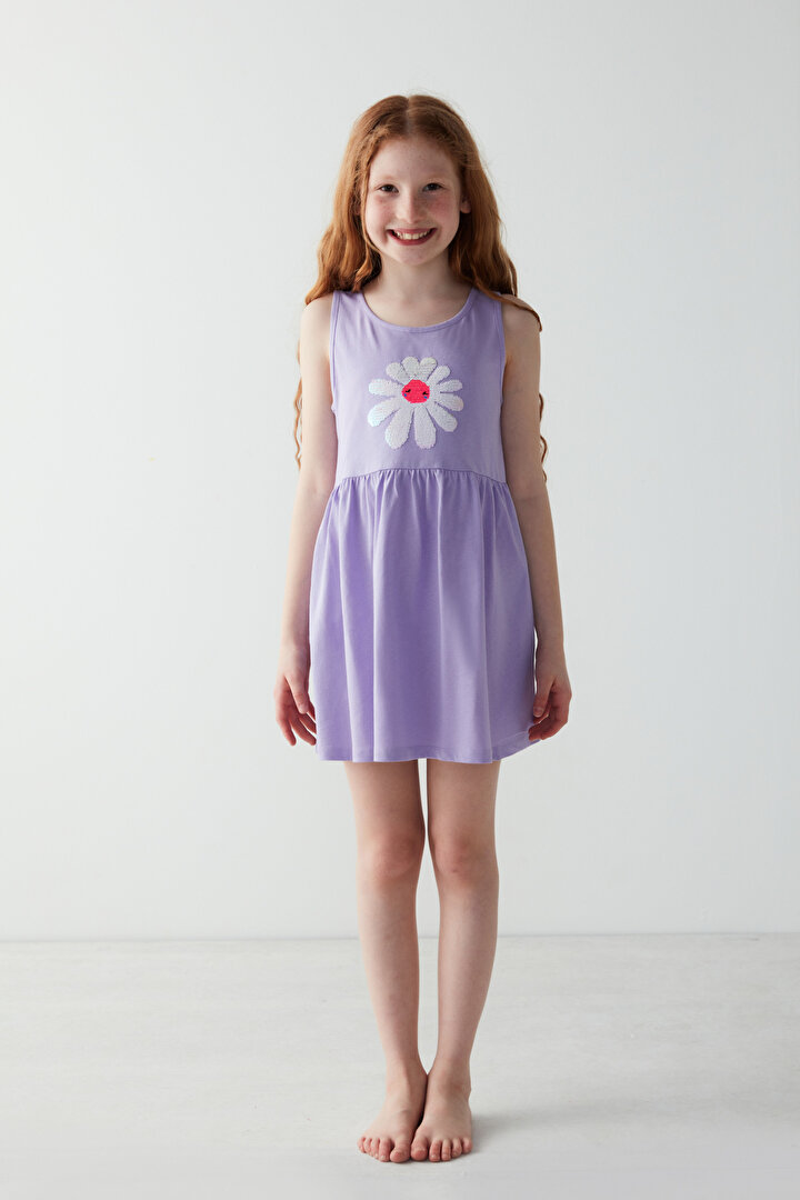 Girls Sequin Daisy Lilac Dress - 2