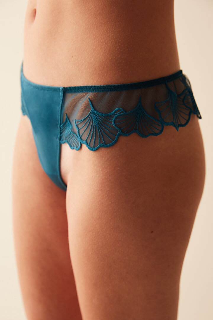 Lace Detailed Blue Thong - 1