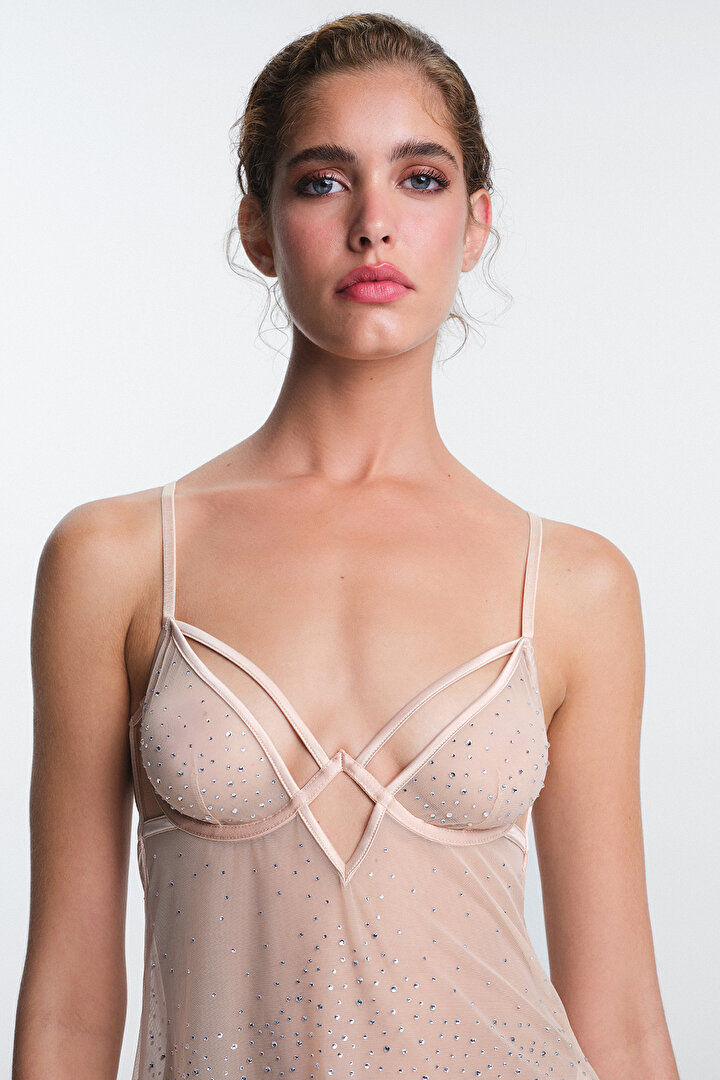 Beige Sandy Stone Detailed Non-Padded Non-Wired Babydoll - 2