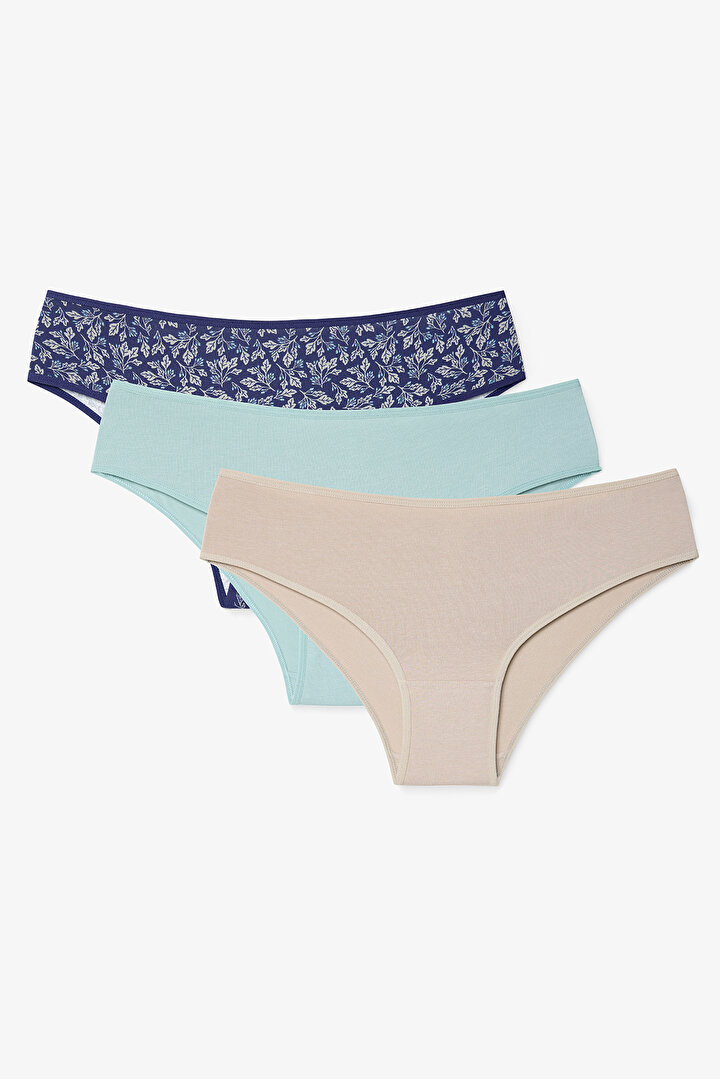 Oceanna 3in1 Leaf Patterned Cotton Low Waist Briefs - 1