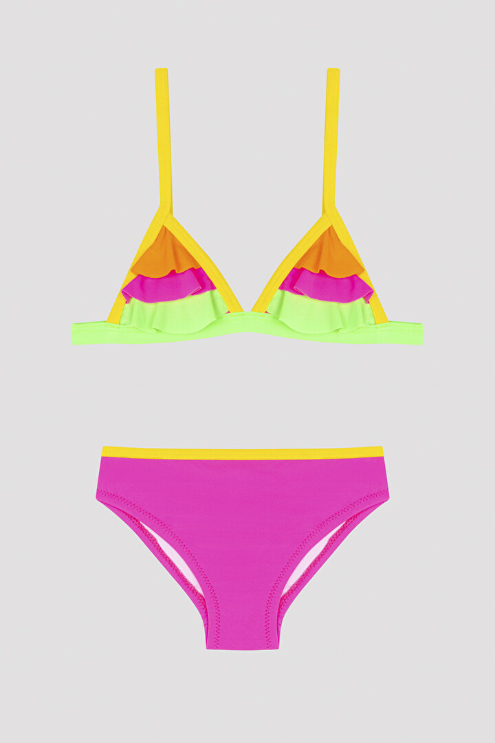 Multi Colored Girls  Colorful Frill Triangle Bikini Set - 1