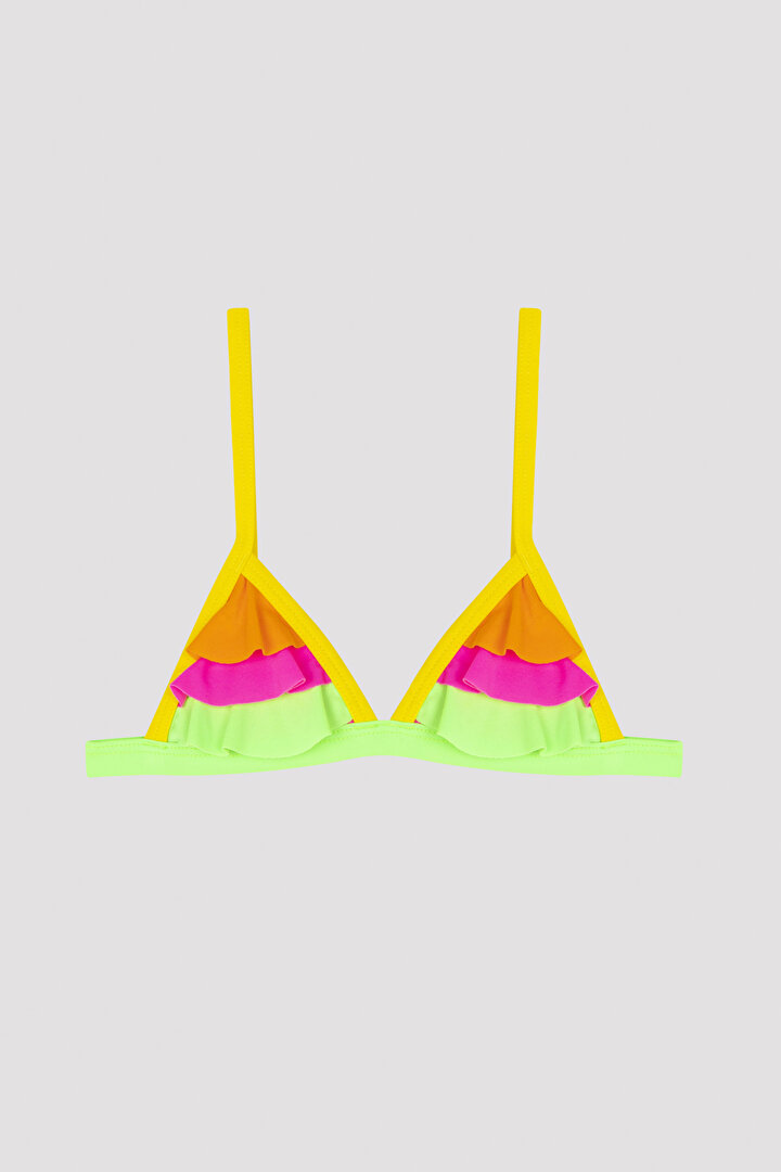 Multi Colored Girls  Colorful Frill Triangle Bikini Set - 2