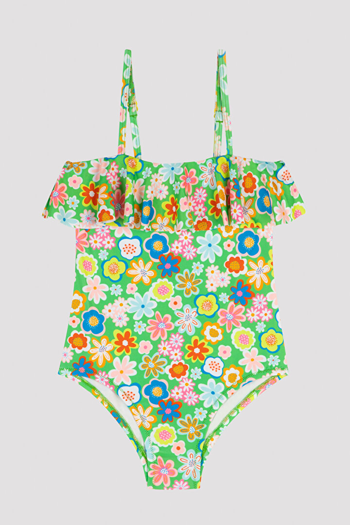 Kız Çocuk Çiçek Desenli Mayo - 1