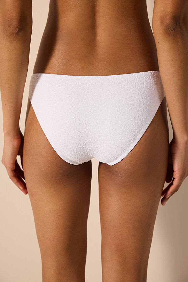 Menora Side Textured White Bikini Bottom - 2