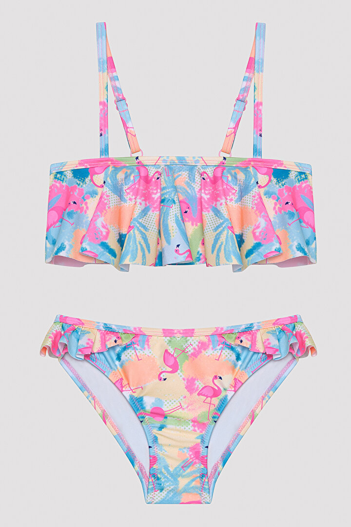 Kız Çocuk Flamingo Beach Bandeau Çok Renkli Bikini Takımı - 1