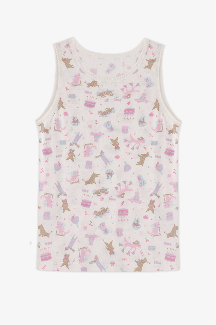 Girls' Off White Kitty Hug Animal Print 2 Pack Tank Top - 2