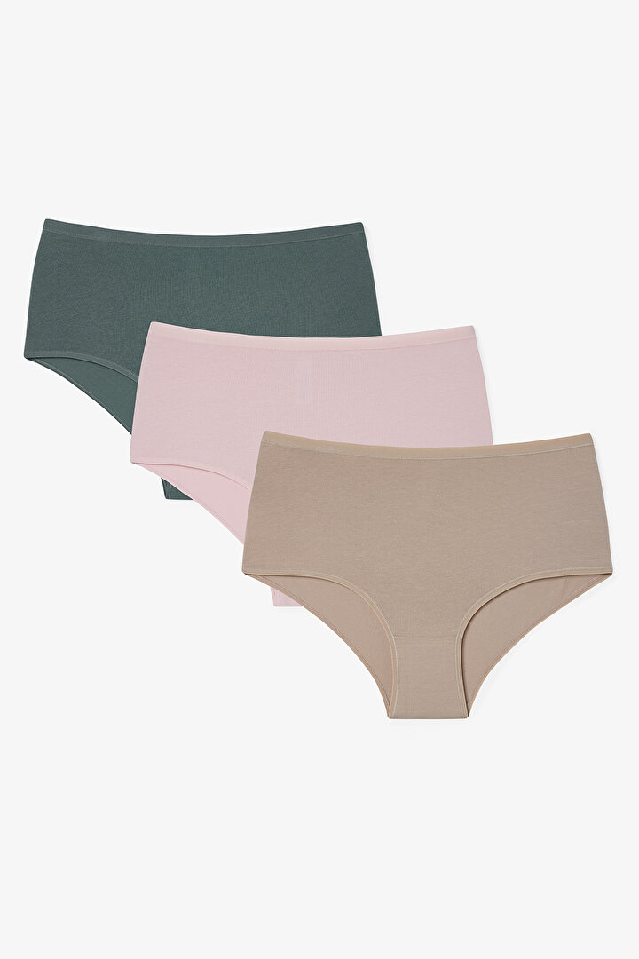 Karışık Renk Mellow Spirit  Yüksek Bel Pamuklu 3'lü Slip Külot - 1