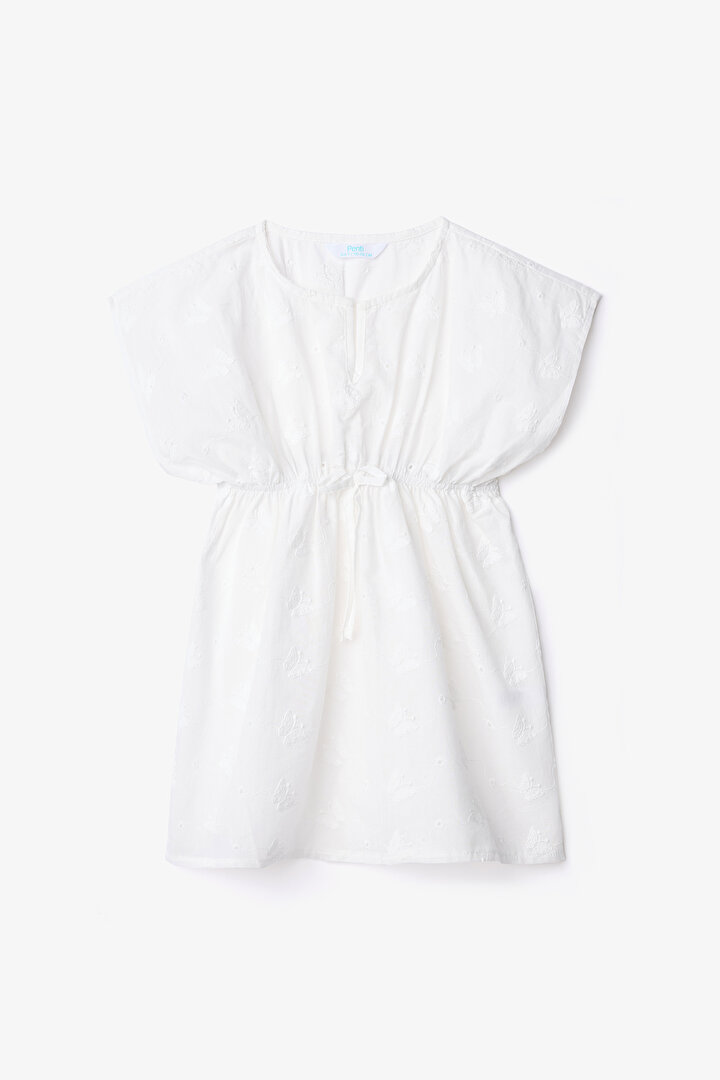 Beyaz Kız Çocuk Butterfly Kısa Kollu V Yaka Kaftan - 1