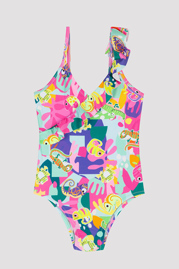 Girls Colorful Tropic Frill Suit - 1