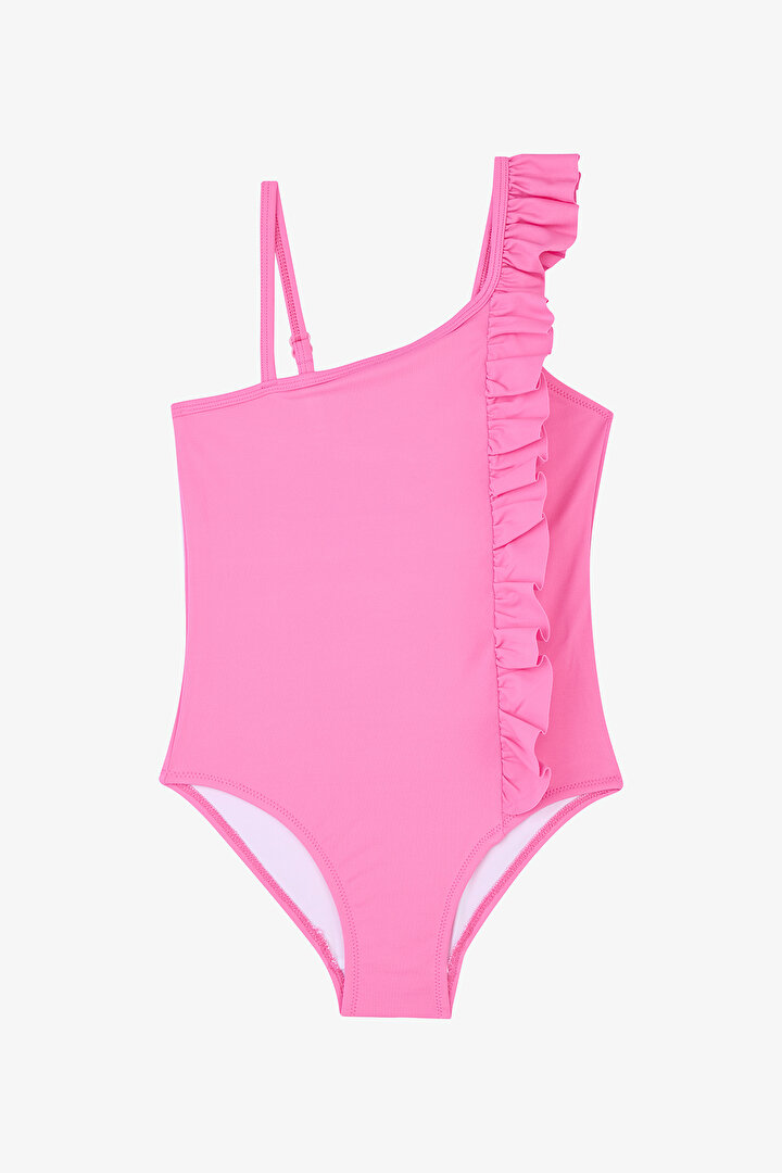 Pembe Kız Çocuk Bow Tie Fırfırlı Straplez Mayo - 1