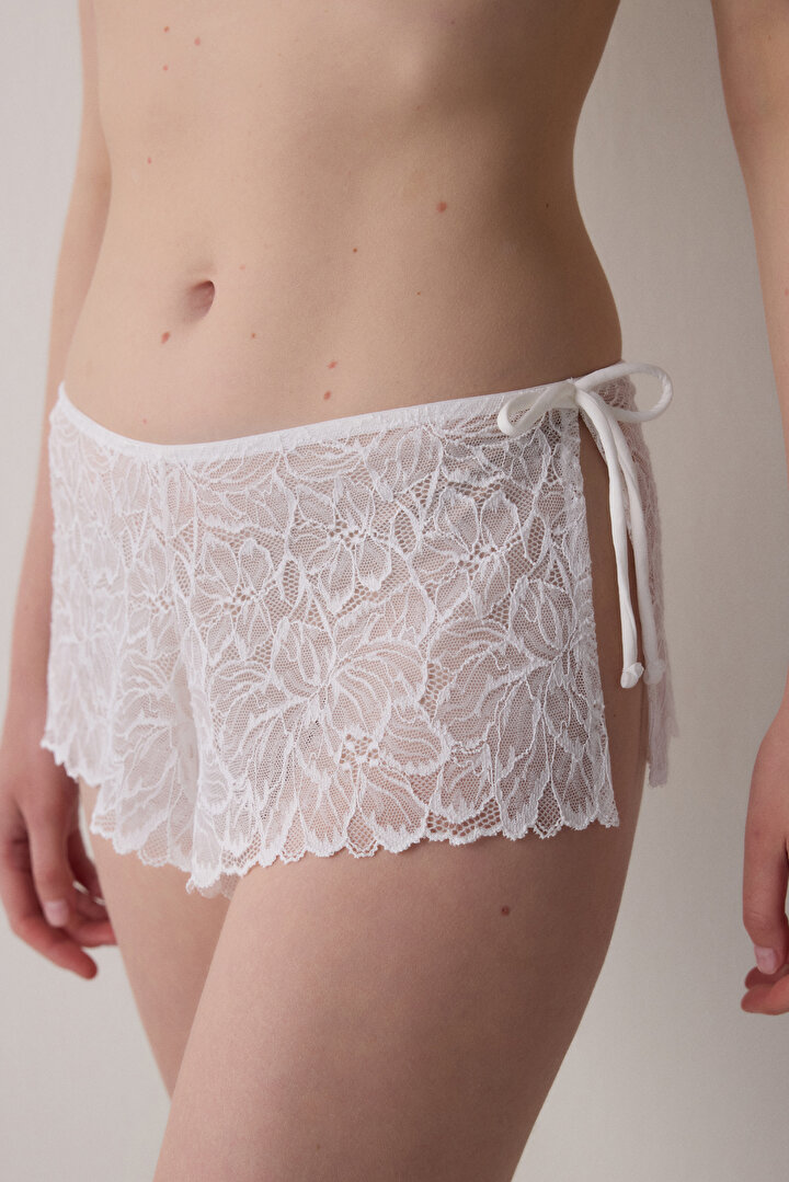 Off-White Lace Bridal Shorts - 1