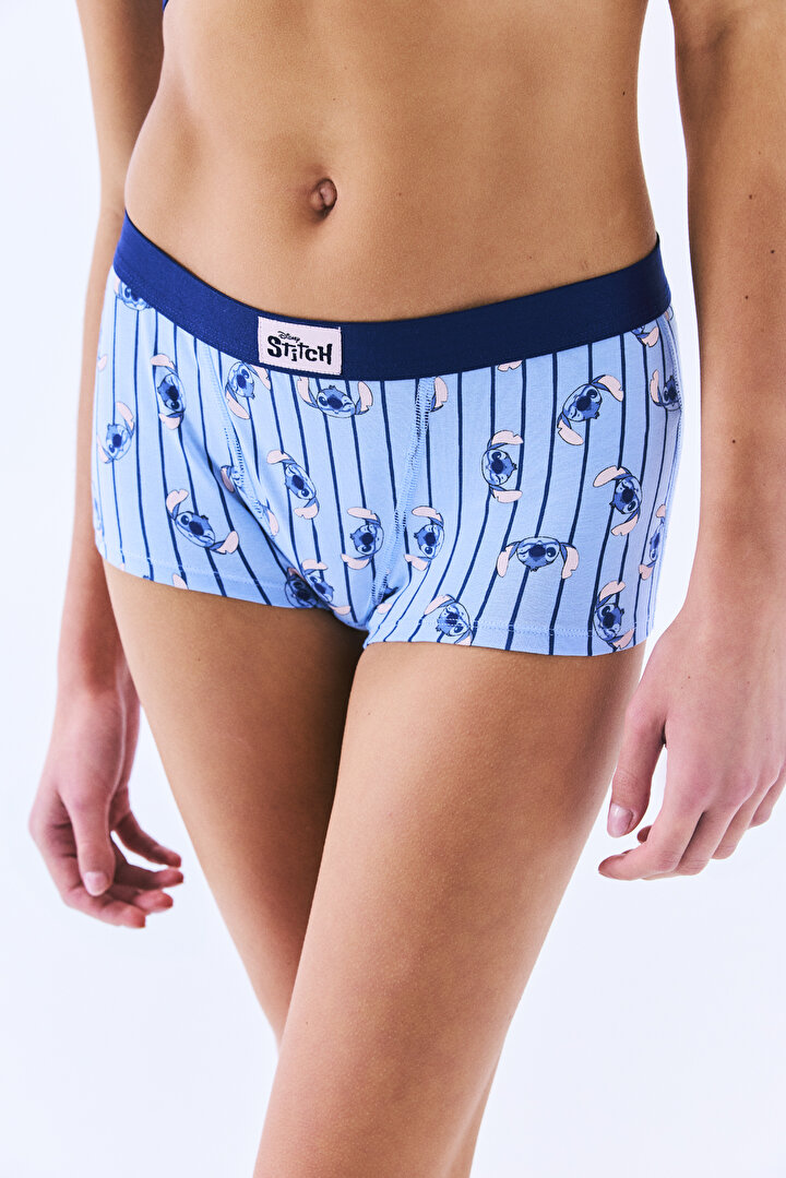 Stitch Highwaist Pamuklu Açık Mavi Boxer Külot - Stitch Koleksiyonu - 2