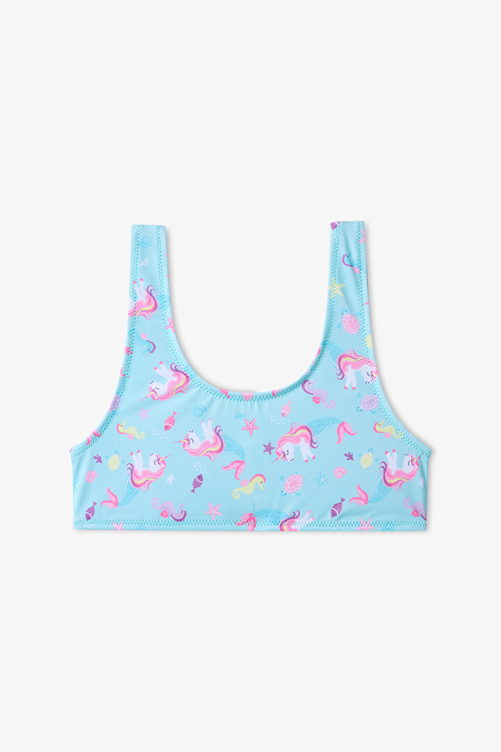 Renkli Kız Çocuk Unimermaid Halter Bikini Takımı - 2