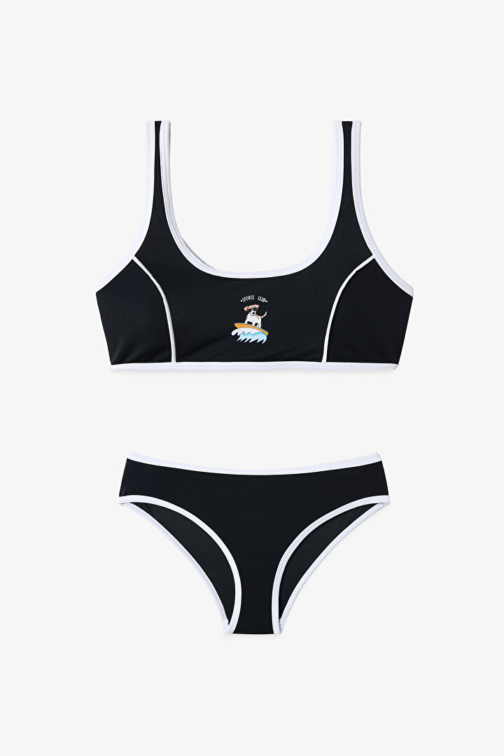 Siyah Genç Kız Puppy Halter Bikini Takımı - 1