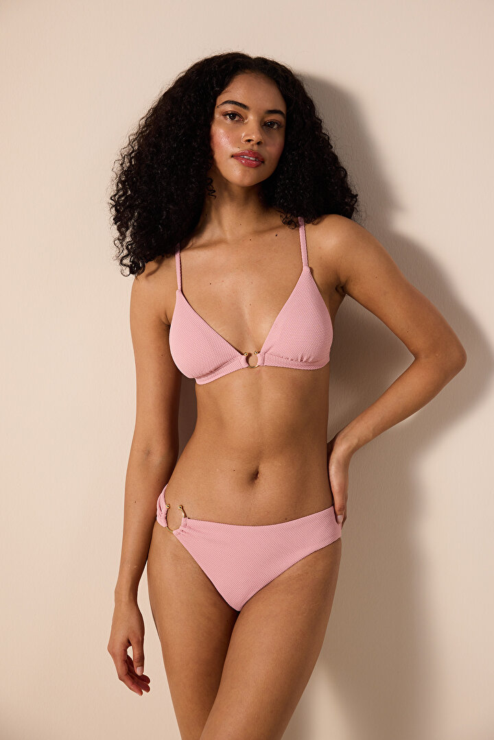 Ekua Triangle Fit Textured Pink Bikini Top - 1