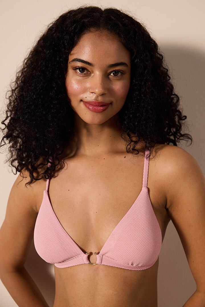 Ekua Triangle Fit Textured Pink Bikini Top - 2