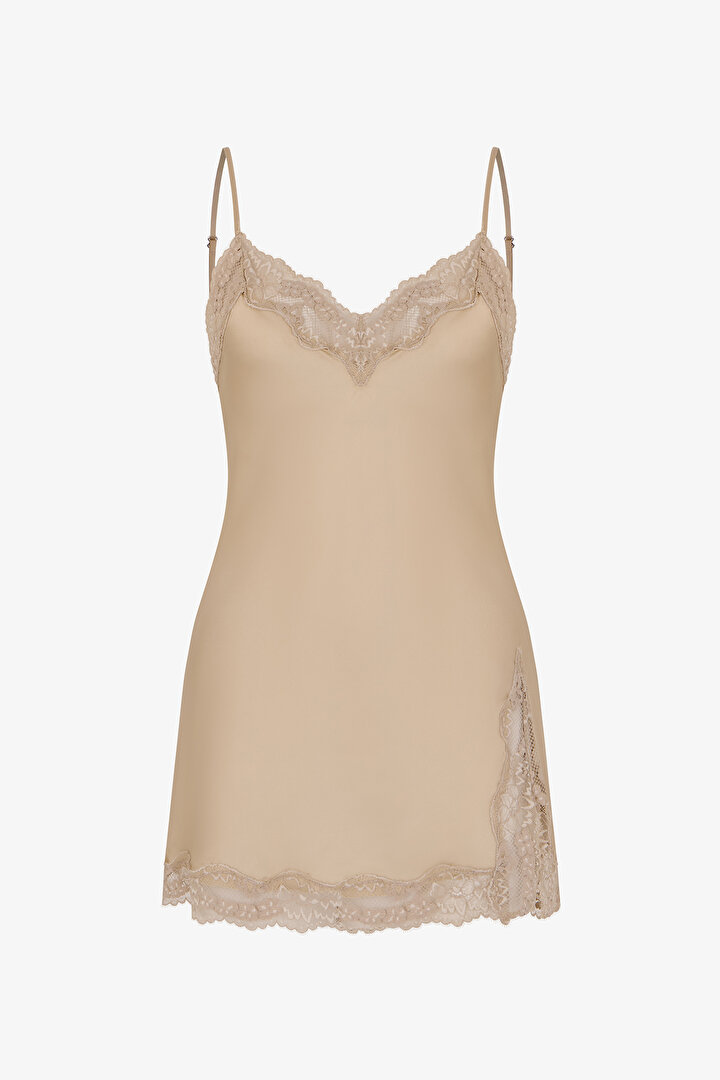 Bej Saten Şifon Babydoll - 1