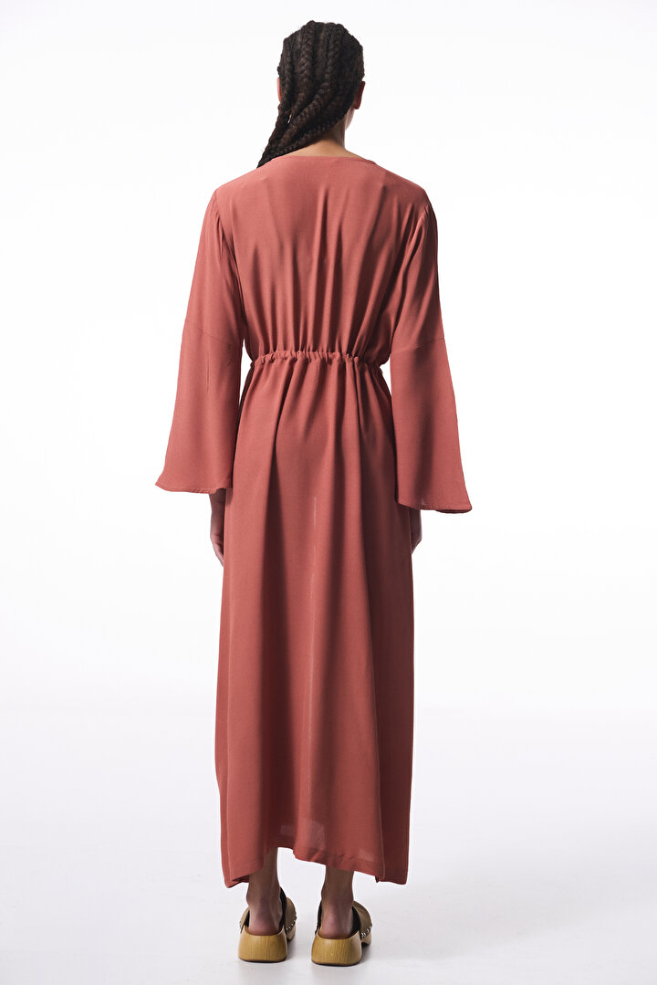 Kiremit Rengi Olivia Crinckle Uzun Kol Oversize Kimono - 2