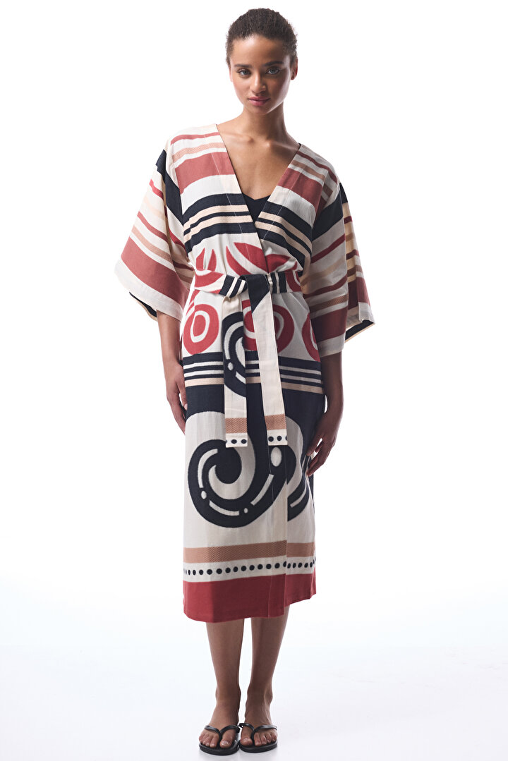 Etnik Desenli Shay Uzun Kimono - 2