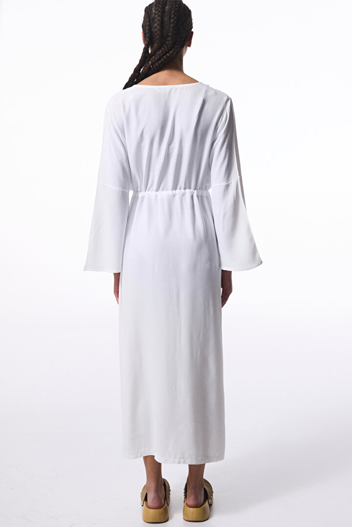 Beyaz Olivia Crinckle Uzun Kol Oversize Kimono - 2