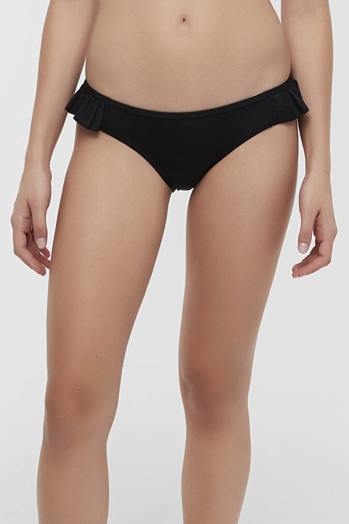 Black Cute Side Frill Bikini Bottom - 1