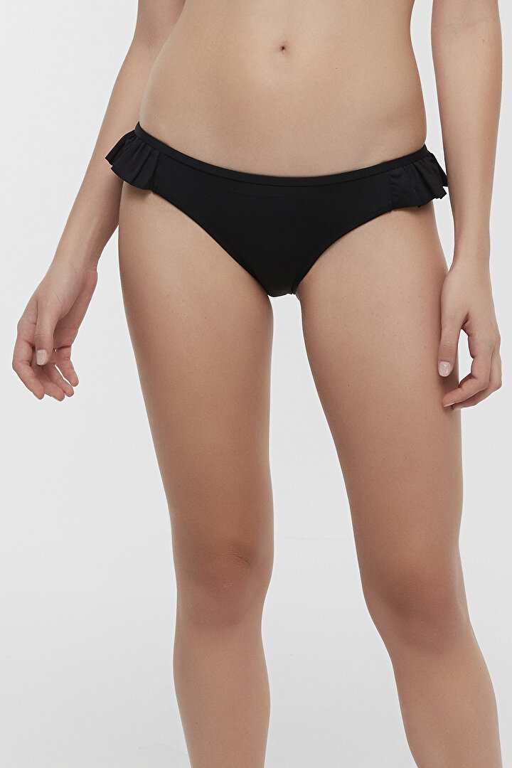 Black Cute Side Frill Bikini Bottom - 2
