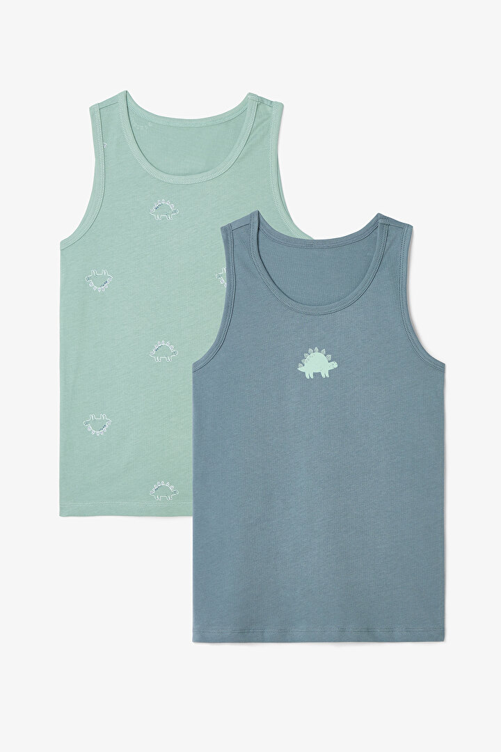 Boys Contour Dinosaur Patterned 2-Pack Undershirt - 1