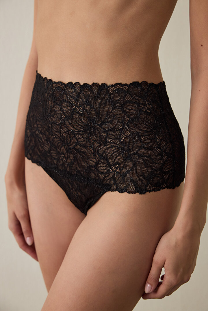 Black Lace Highwaist Slip Panties - 1