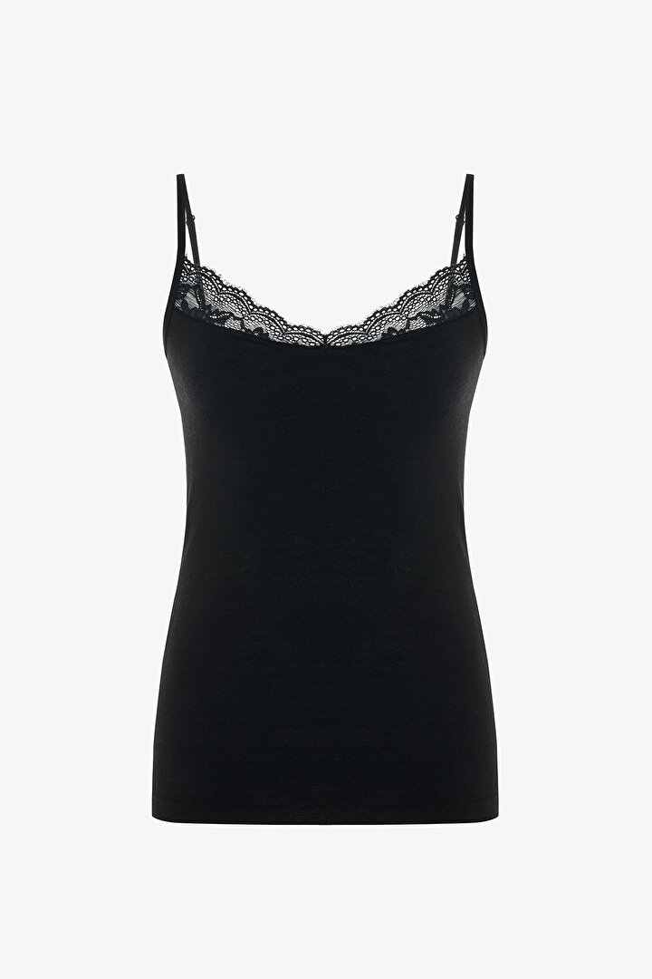 Black Cashmere Blend Thin Strap Tank Top - 1