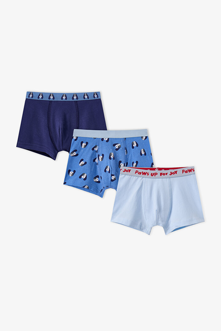 Erkek Çocuk Mavi Paws For Joy Pamuklu 3'lü Boxer - 1