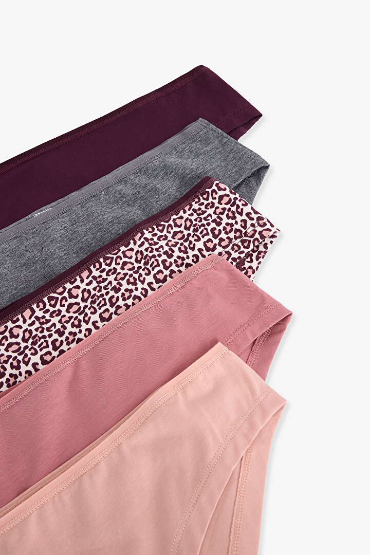Leopar ve Çiçek Desenli Düşük Bel 5'li Hipster Külot - 2