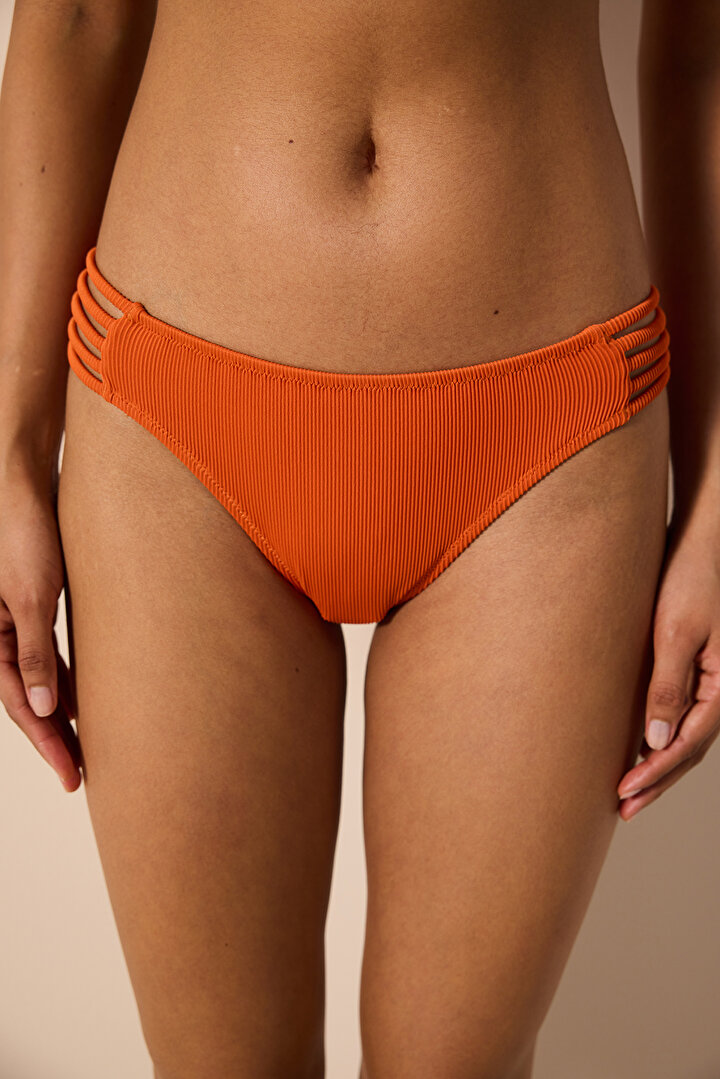 Brigett Chic Textured Orange Bikini Bottom - 1